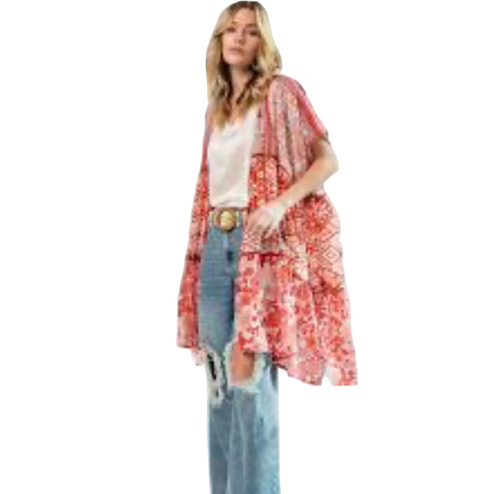 Easel Multicolor Patterned Summer Cardigan Duster